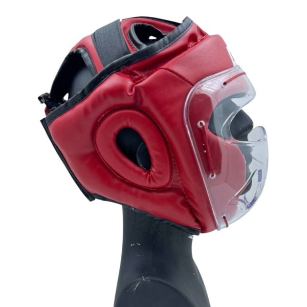 Kırmızı Yüz Korumalı (Camlı) Boks Kickboks Muaythai Kaskı